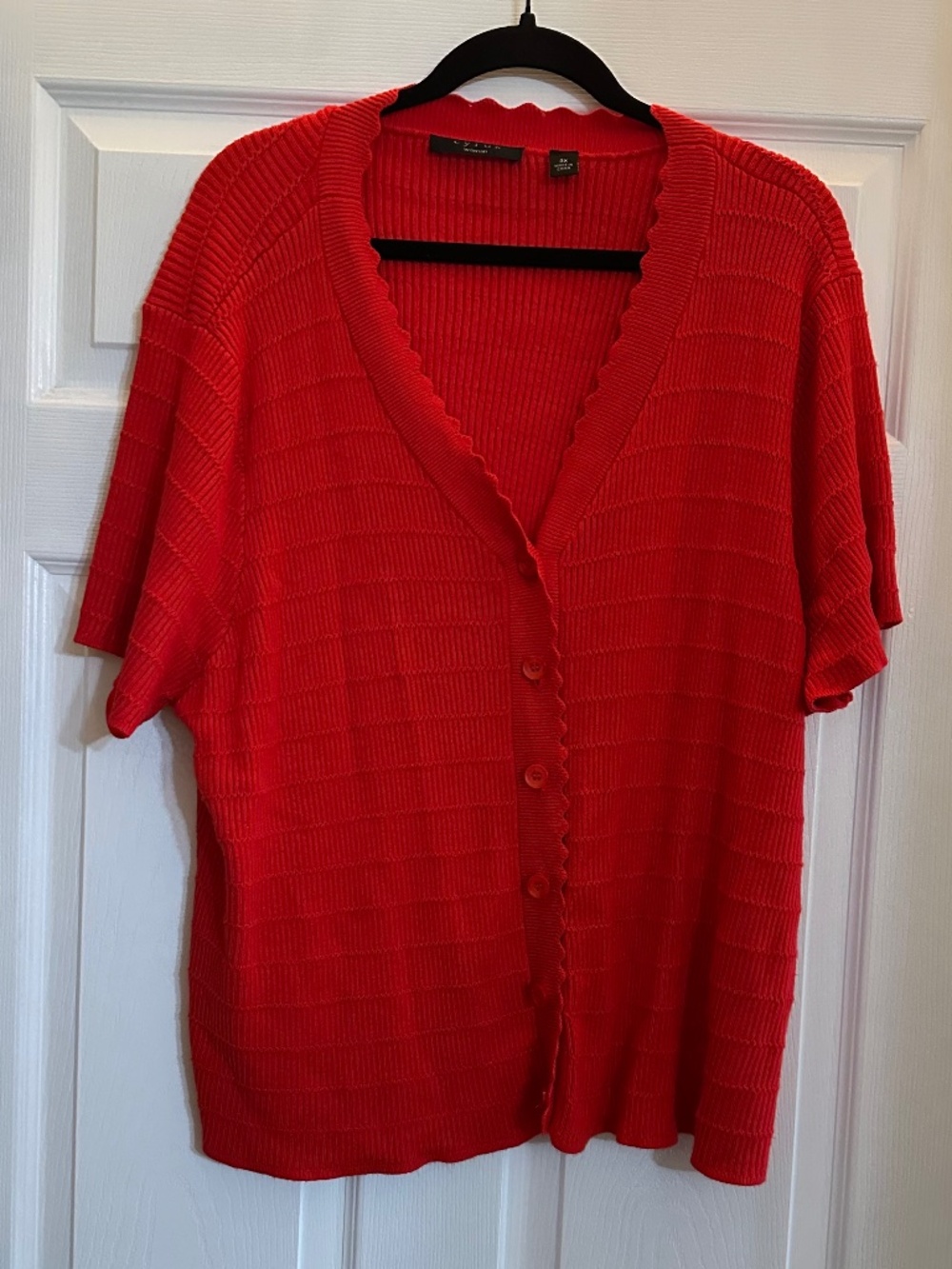 Cyrus Woman Red Short Sleeve Button Cardigan Sweater 3X
